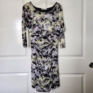 Jennifer Lopez Black and Cream Abstract Long Sleeve Dress